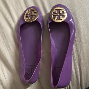 Tory Burch Purple Gold Flats with Logo